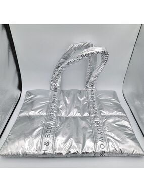 Bath & Body Works Silver Puffy Tote NEW #2537